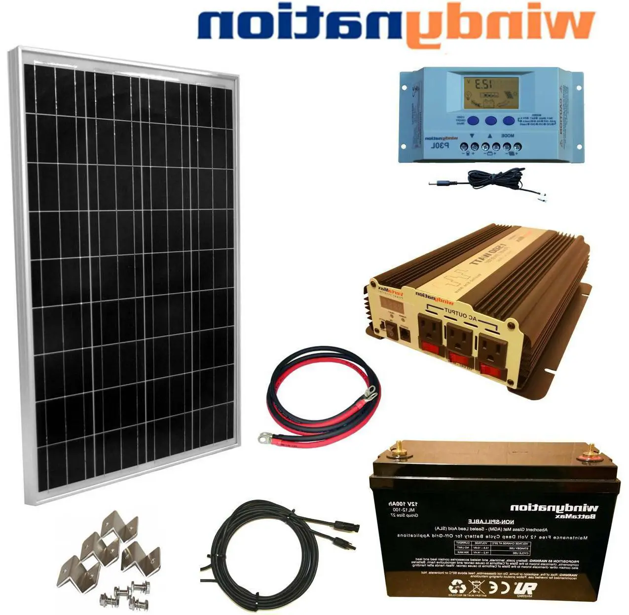 100W 12V Solar Panel Kit + 1500W Inverter