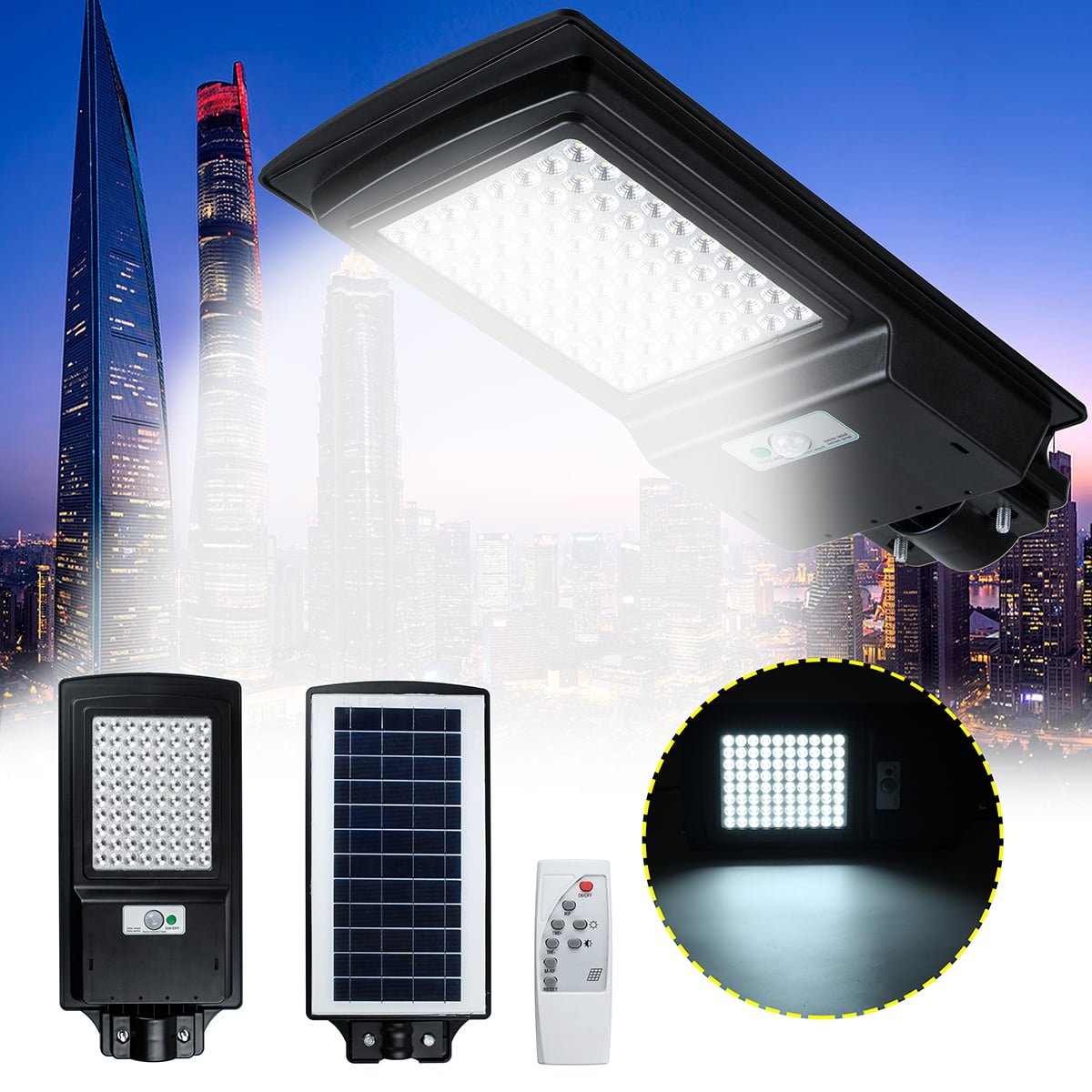 100W 80 LED Wall Street Light Solar Panel Outdoor Garden Lamp+Remote ...