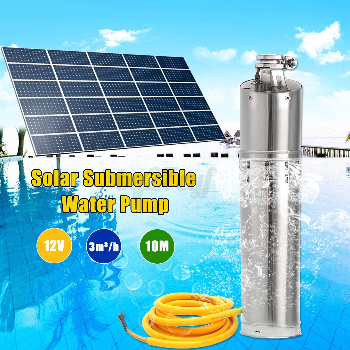 12V 132W 10M Head Brushless Steel Deep Well Solar Submersible Water ...