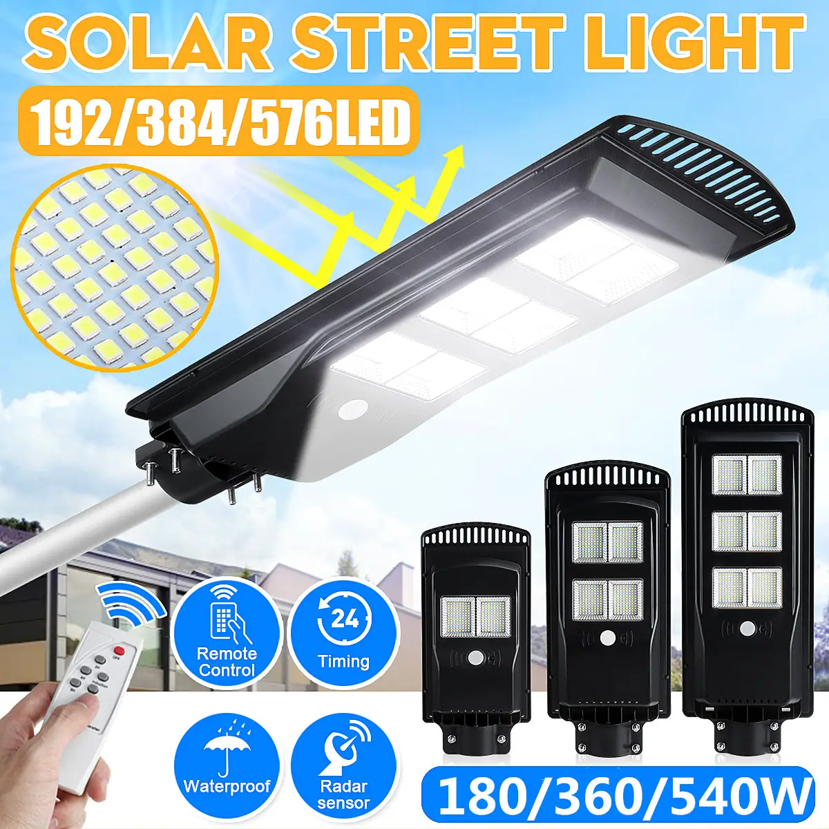 180/360/540W LED Solar Parking Lot Light Street Light Security Light ...