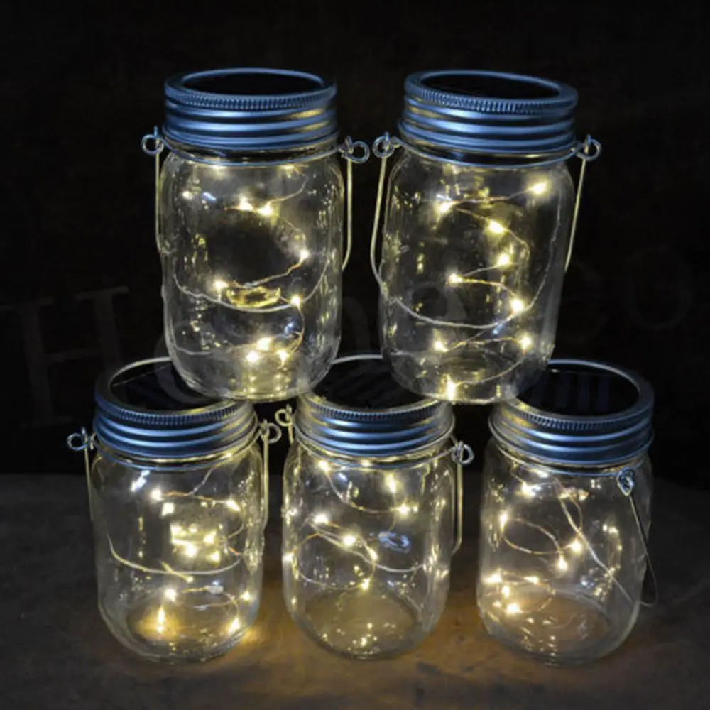 1M/2M LED Fairy Light Solar Mason Jar Lid Lights Color Changing Garden ...