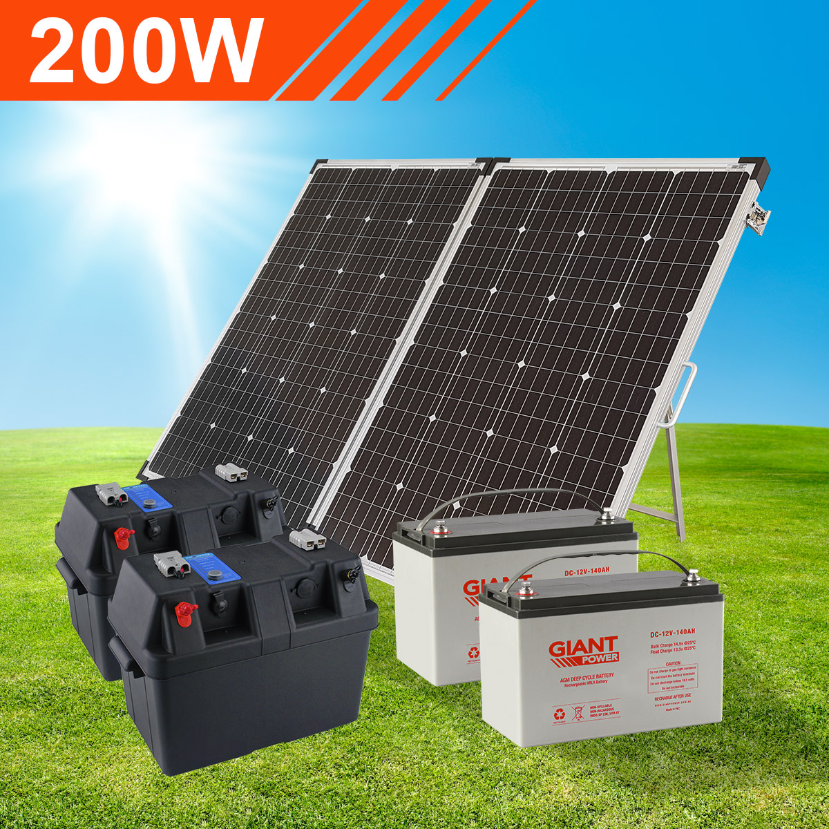 200W Complete Portable Solar Kit with Dual Batteries