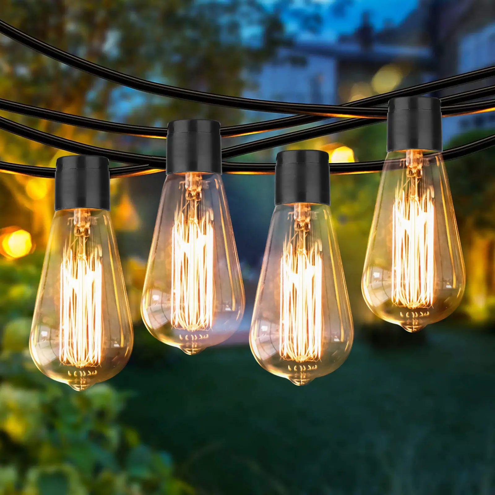 26ft Solar String Lights Outdoor Hanging with 20 Vintage Edison ...