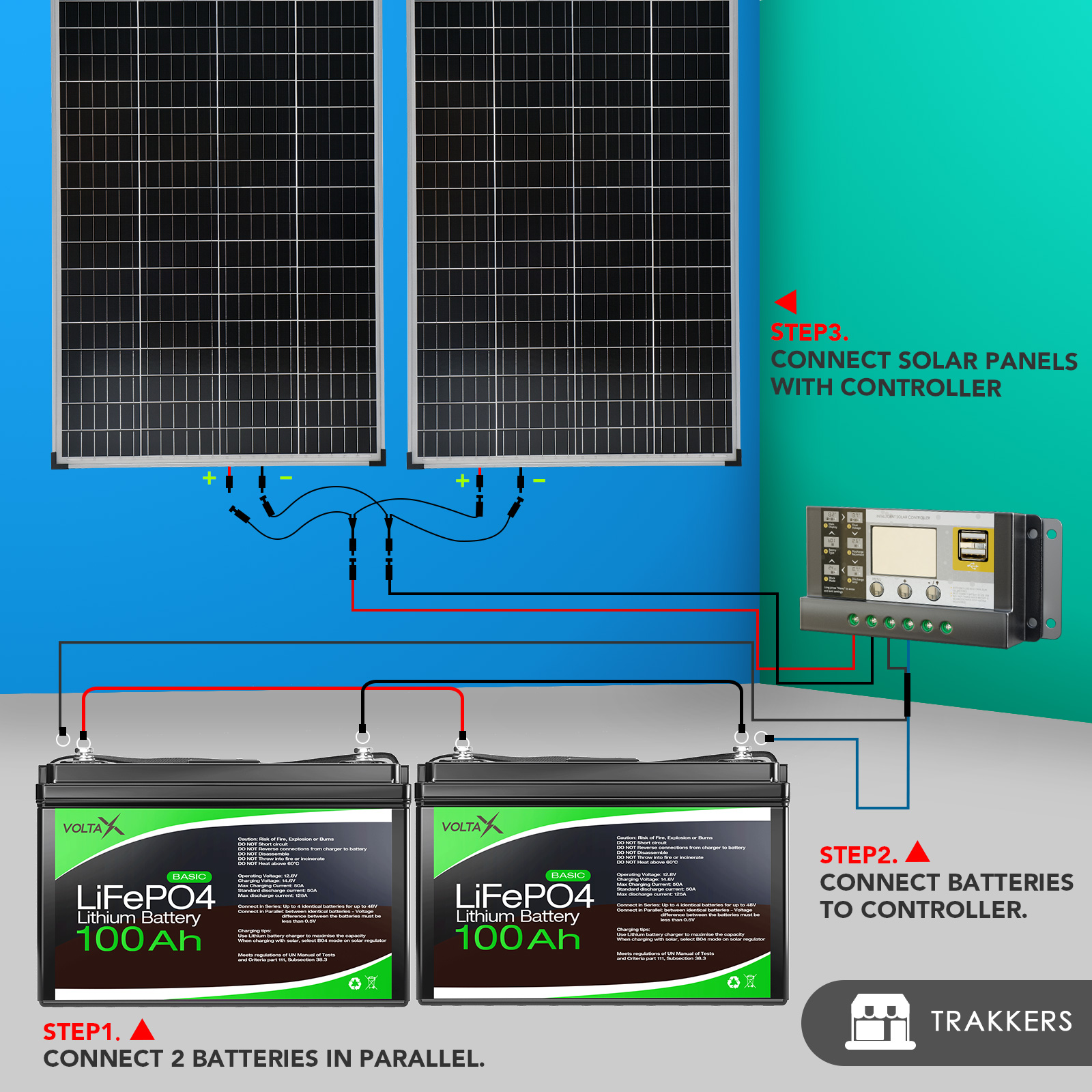 3000W 1200W 300W Solar Panel Kit Mono Fixed VoltaX Lithium Battery ...