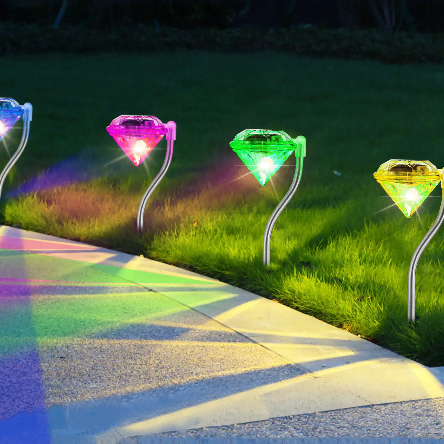 (4 Pack) Solar Garden Light Outdoor Diamond LED Light 7
