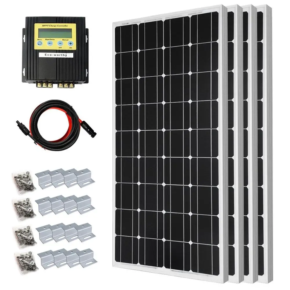 400 Watt Solar Premium Kit: 4pcs 100 Watt 12 Volt Monocrystalline Solar ...