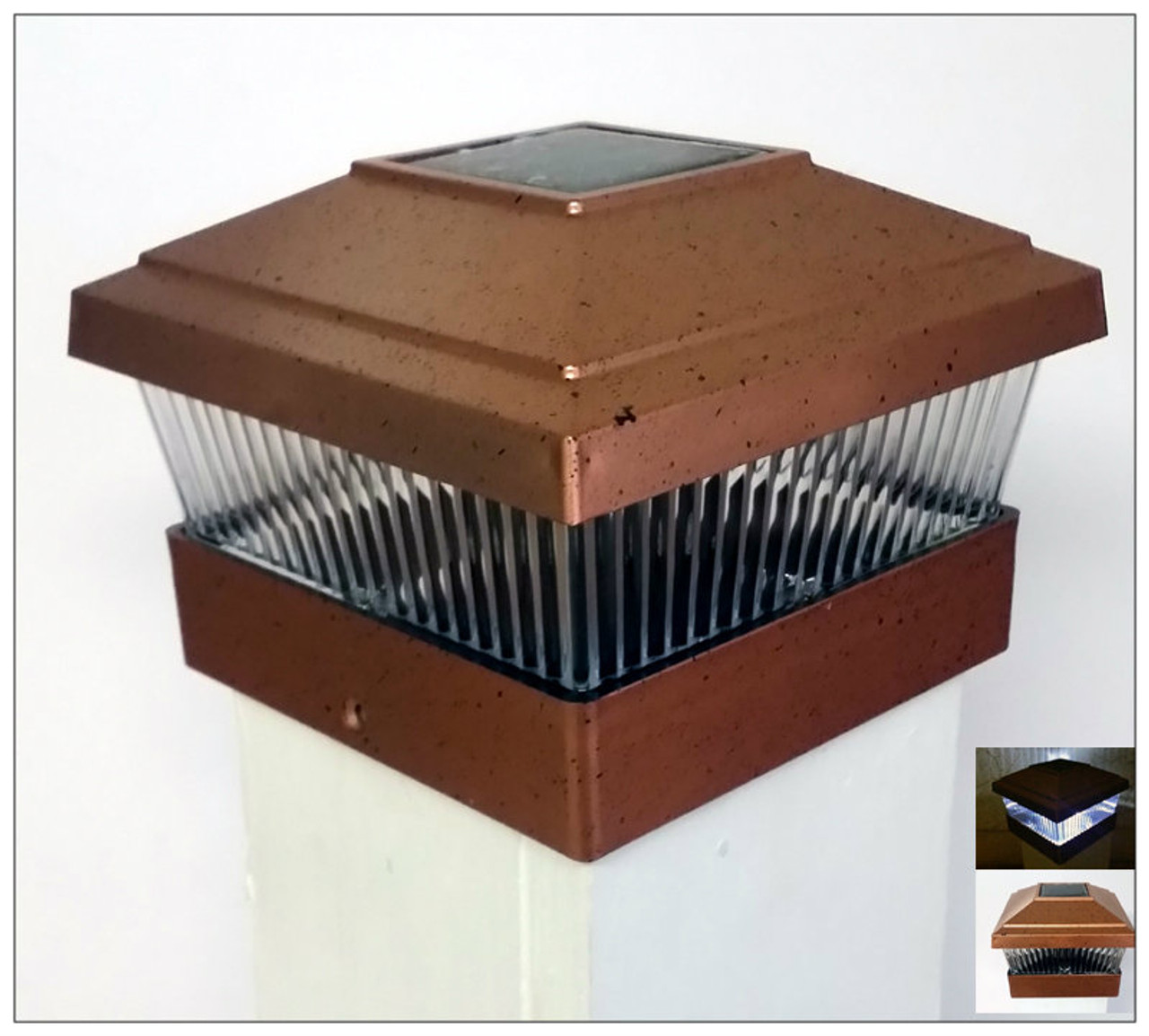 5x5 Copper Solar Fence &  Deck Post Cap Lights for Vinyl Posts Set of 2