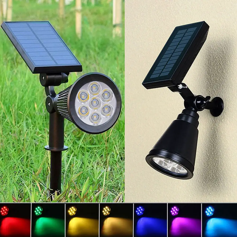 7 LED Spotlight Lawn Lamp Outdoor Garden LED Solar Panel Power Solar ...