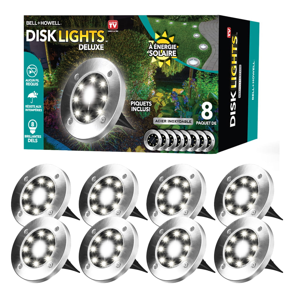 Bell+Howell Disk Lights, Heavy Duty Outdoor Solar Pathway Lights, 8 LED ...