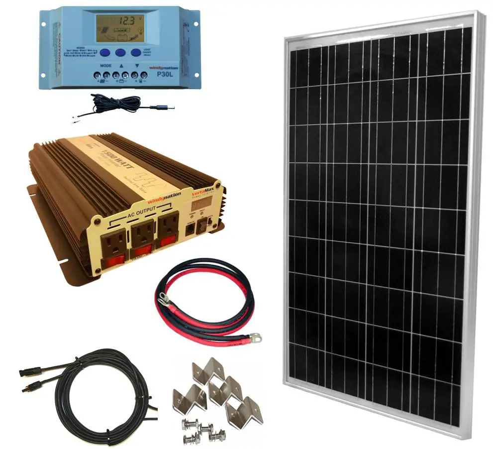 Complete 100 Watt Solar Panel Kit with 1500W VertaMax Power Inverter ...