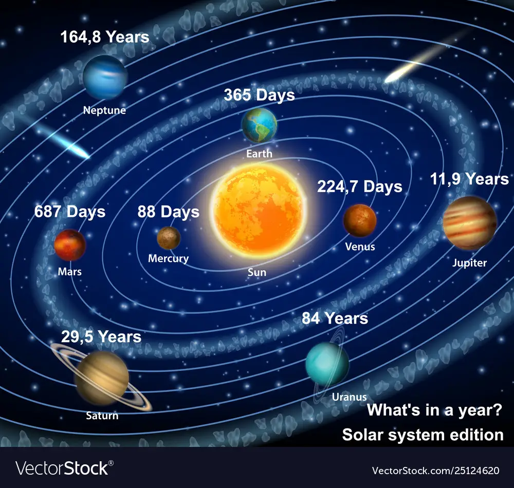 Eight solar system planets orbiting the sun diagram Vector educational ...