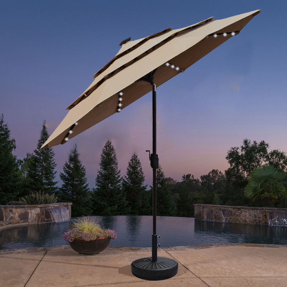 EliteShade Sunbrella Solar LED Lighting 9FT Triple Tiers Market Patio ...