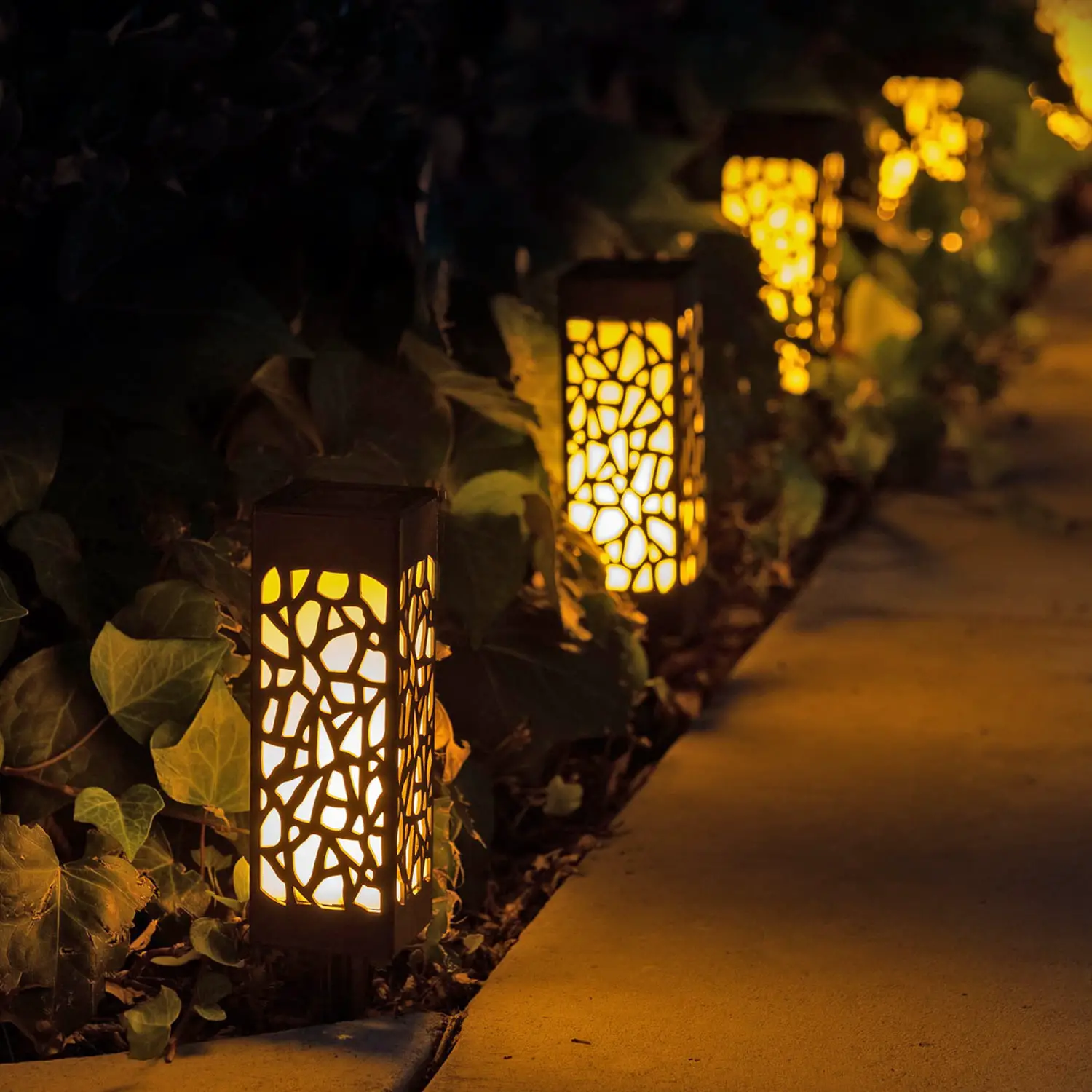 Flamebrite Solar Pathway Light, 4 Flickering Glow Decorative Outdoor ...