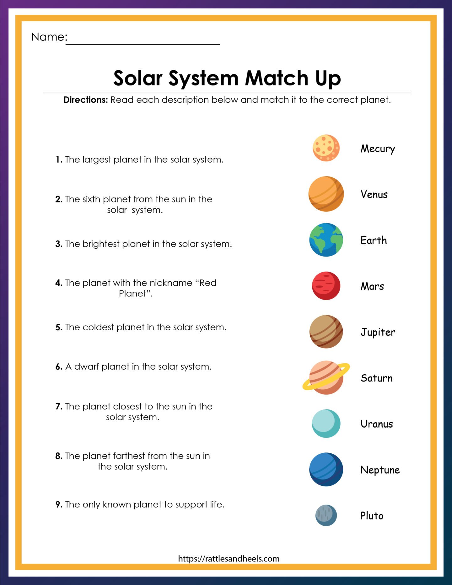 Free Solar System Worksheets for Kids