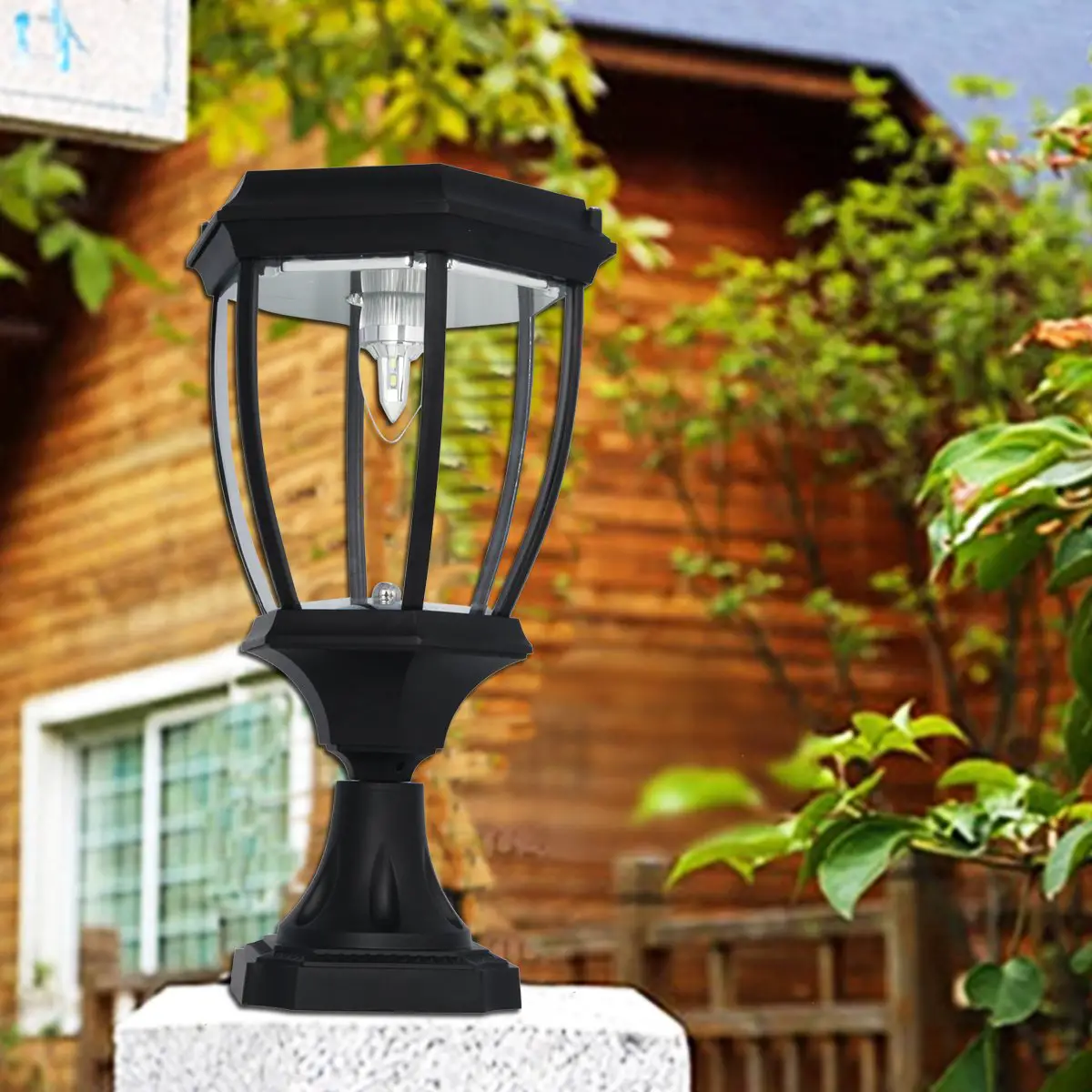 Large Elegant Outdoor Solar powered LED Garden Yard Pillar Light Lamp ...