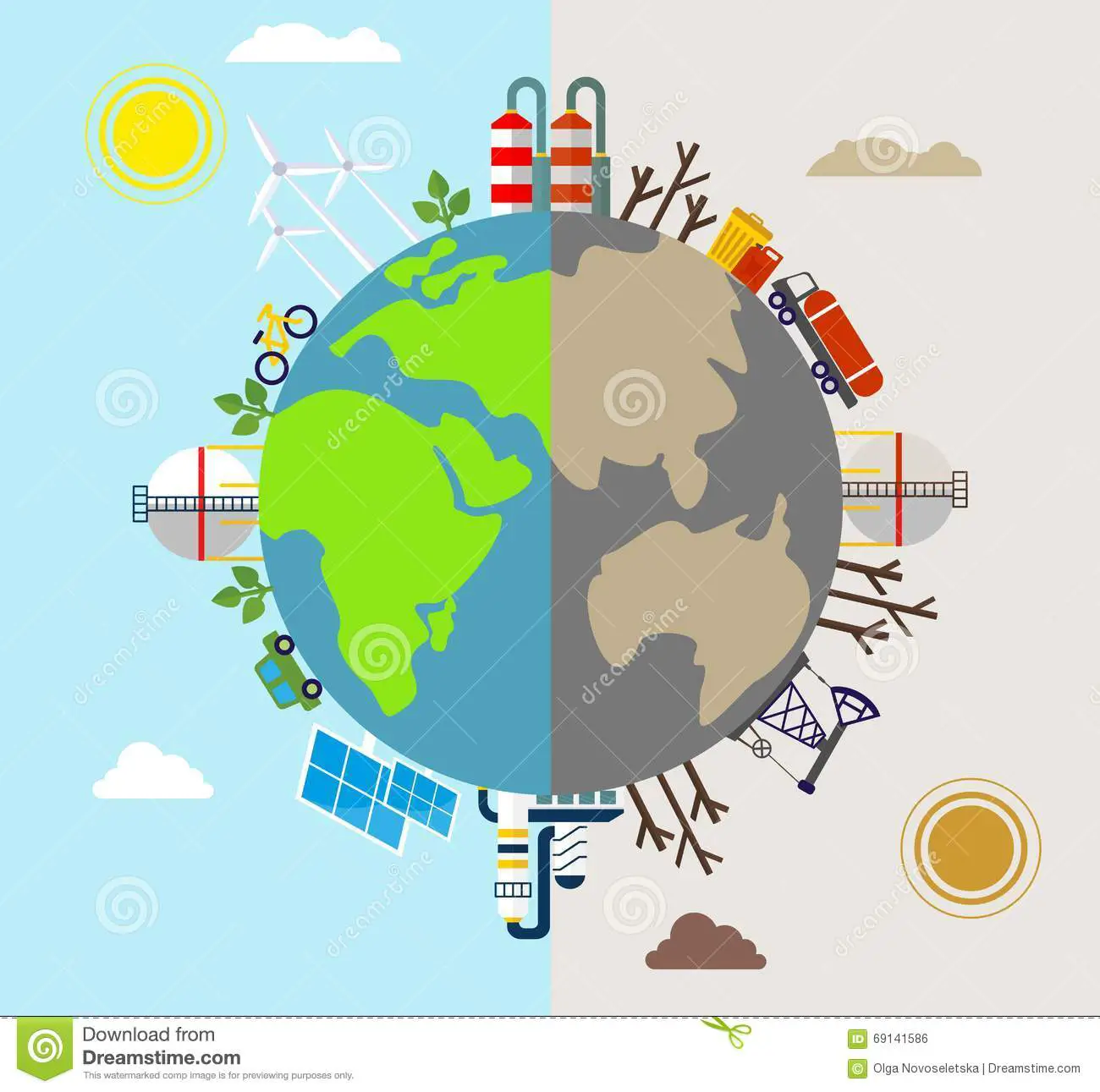 Planet Polluted And Environmentally Friendly Plants Stock Vector ...