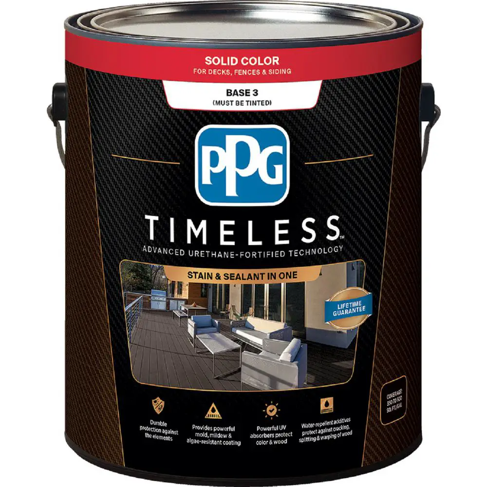 PPG TIMELESS 3 gal. Solid Color Exterior Wood Stain Tint Base 3 ...