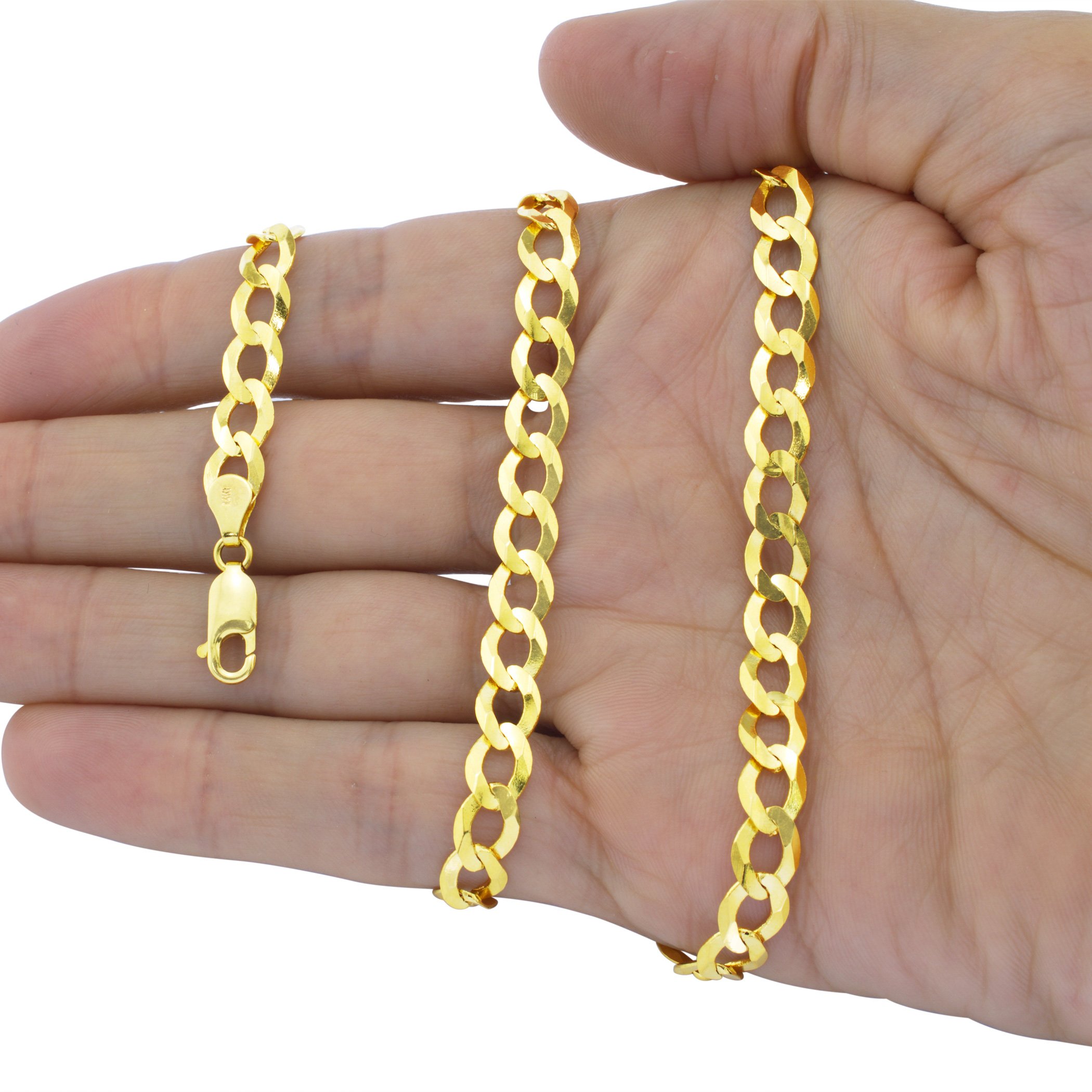 Real 14K Yellow Gold Solid 7mm Wide Mens Curb Cuban Chain ...