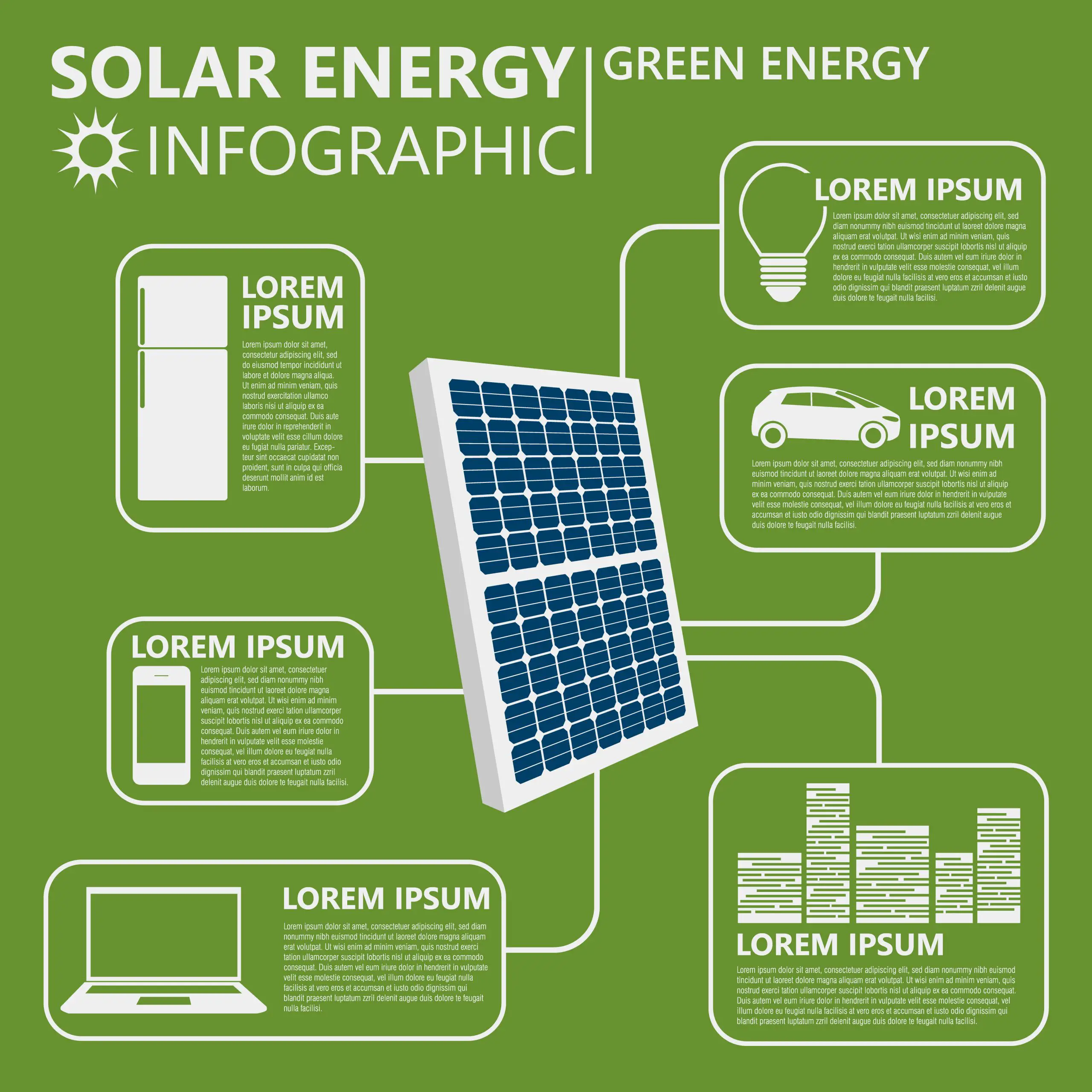 Renewable energy. Solar energy. Green energy. Infographics.