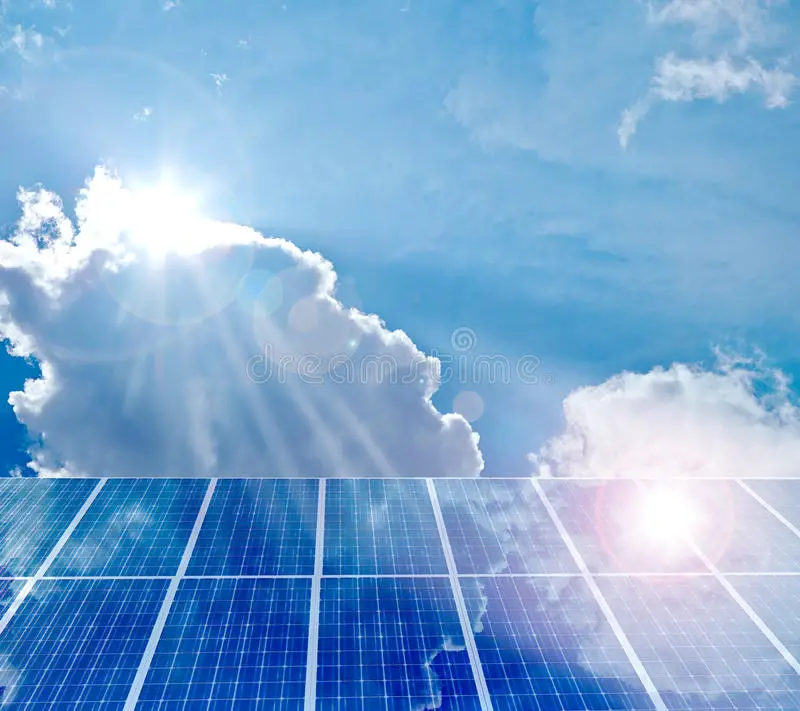 Solar Panel. Photovoltaic Energy from Sun Stock Photo