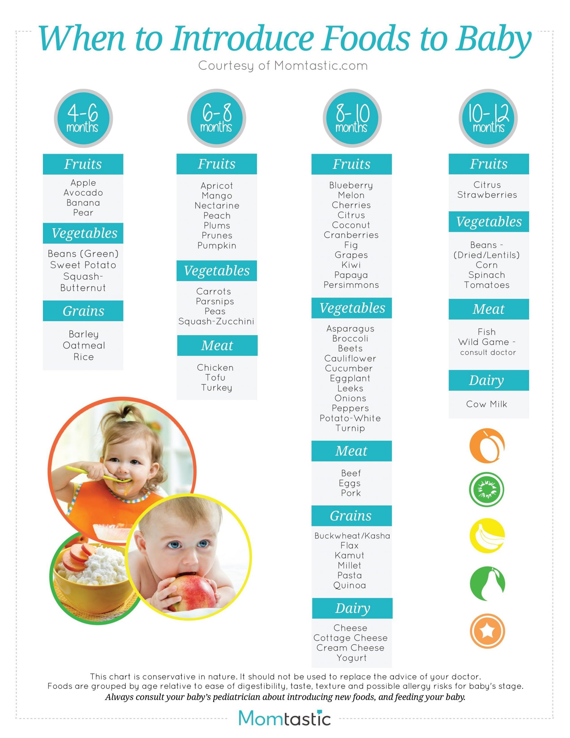 Solid Food Chart for Babies Aged 4 months through 12 ...