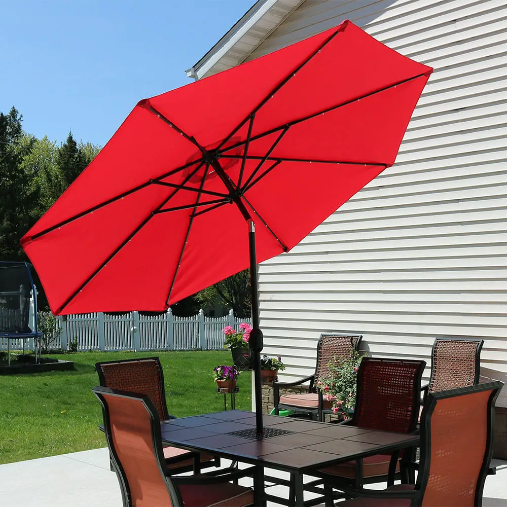 Sunnydaze Solar Outdoor Patio Umbrella with LED Lights, Tilt &  Crank ...
