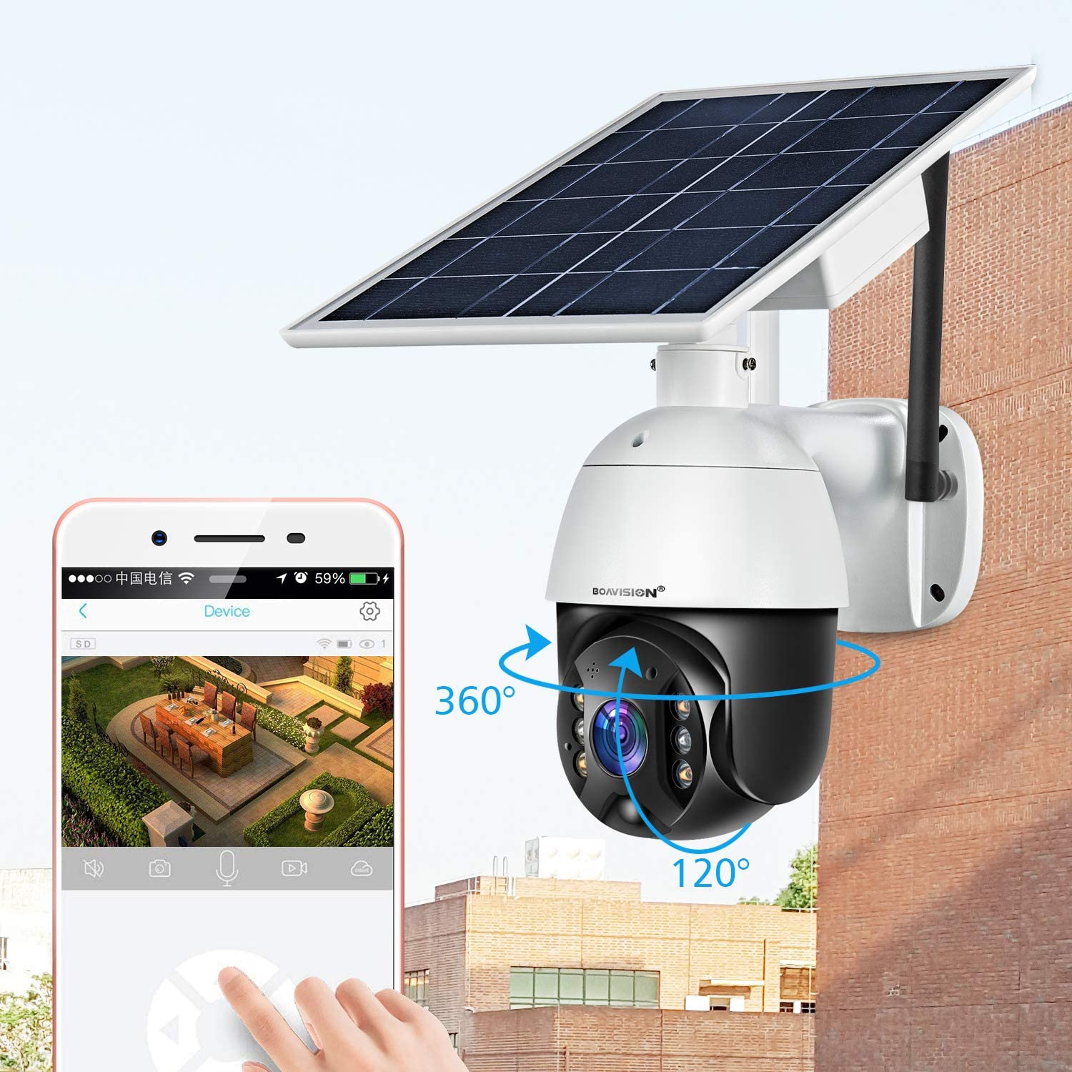WiFi Wireless Home Solar Outdoor PTZ Security Camera System Full Color ...